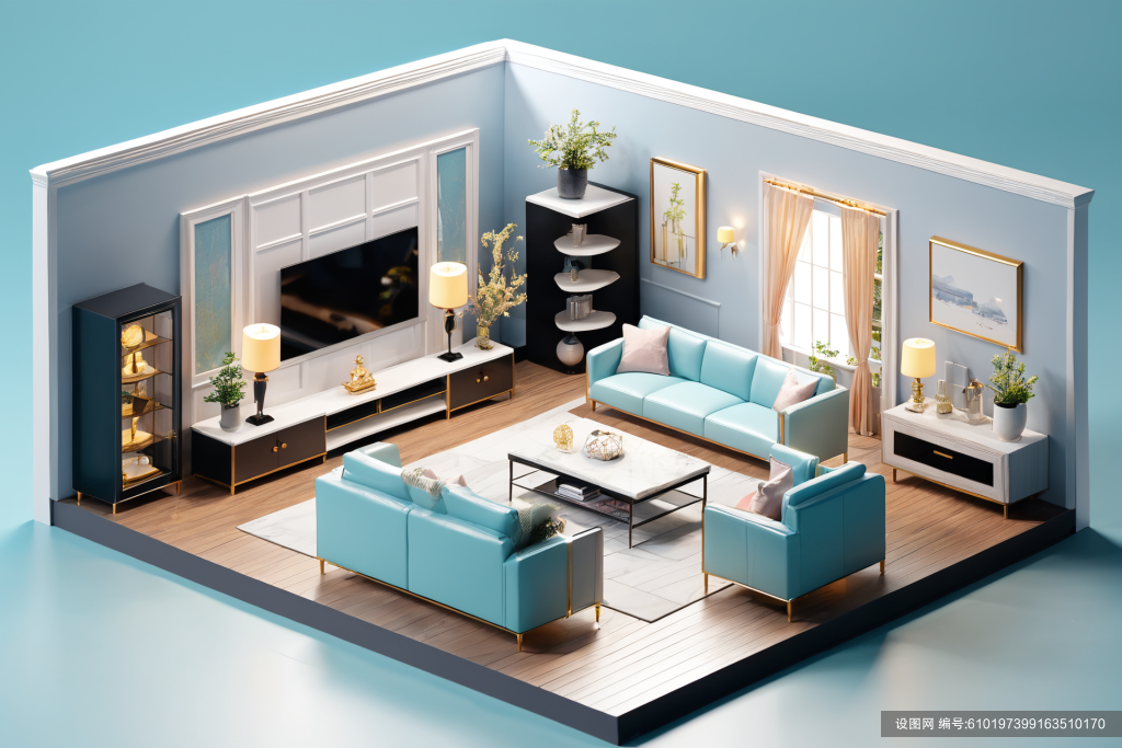 户型图模型3D室内设计装修透视图模型png下载_编号610197399163510170-设图网