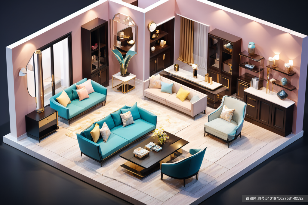 户型图模型3D室内设计装修透视图模型png下载_编号610197562758140592-设图网