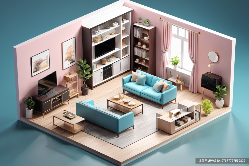 户型图模型3D室内设计装修透视图模型png下载_编号610197677757569825-设图网
