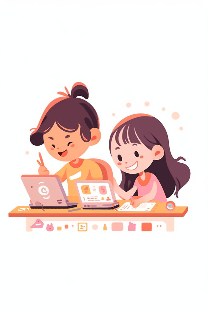 儿童教育编程代码团队合作插画