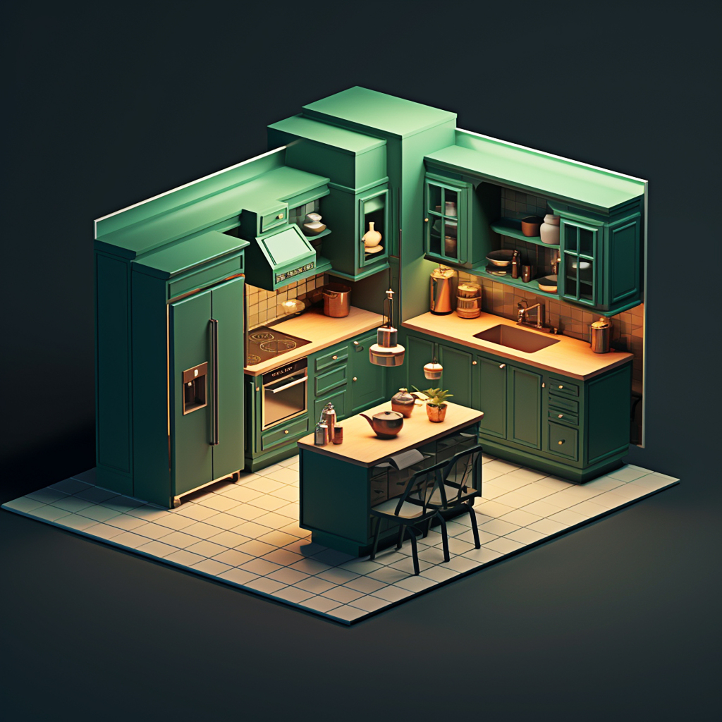 数字艺术3d立体厨房建筑卡通房子