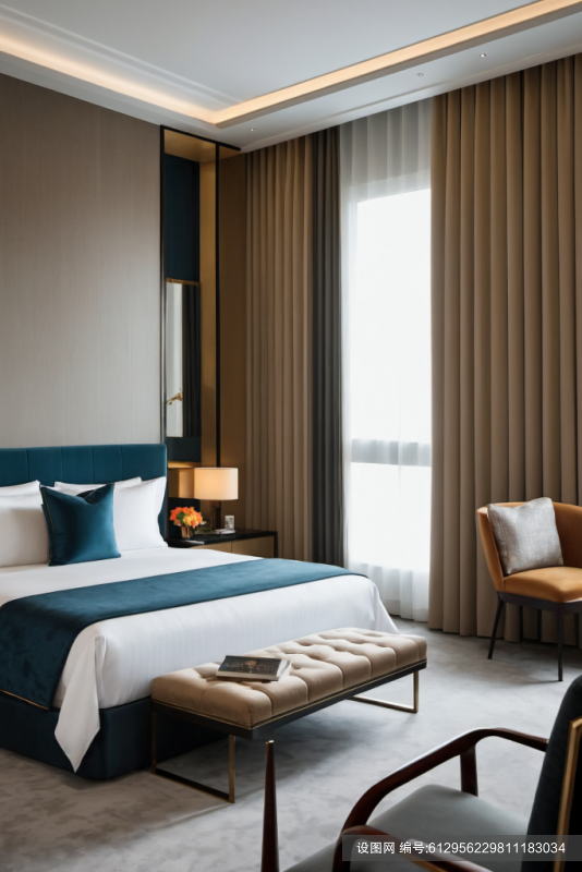 装饰方案酒店客房室内设计效果图摄影图png下载_编号612956229811183034-设图网