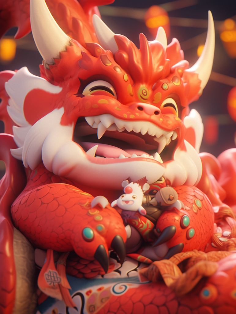 红色可爱3d卡通龙中国龙元素