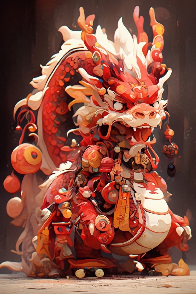3d可爱卡通龙红色新年春节中国龙