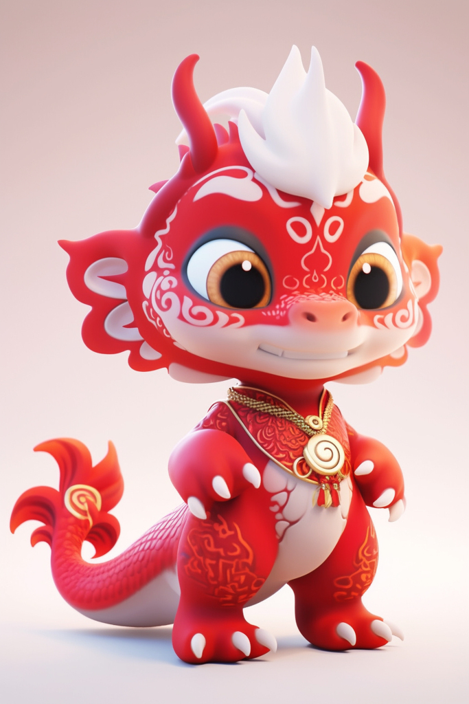 红色3d可爱卡通龙立体中国龙元素图片