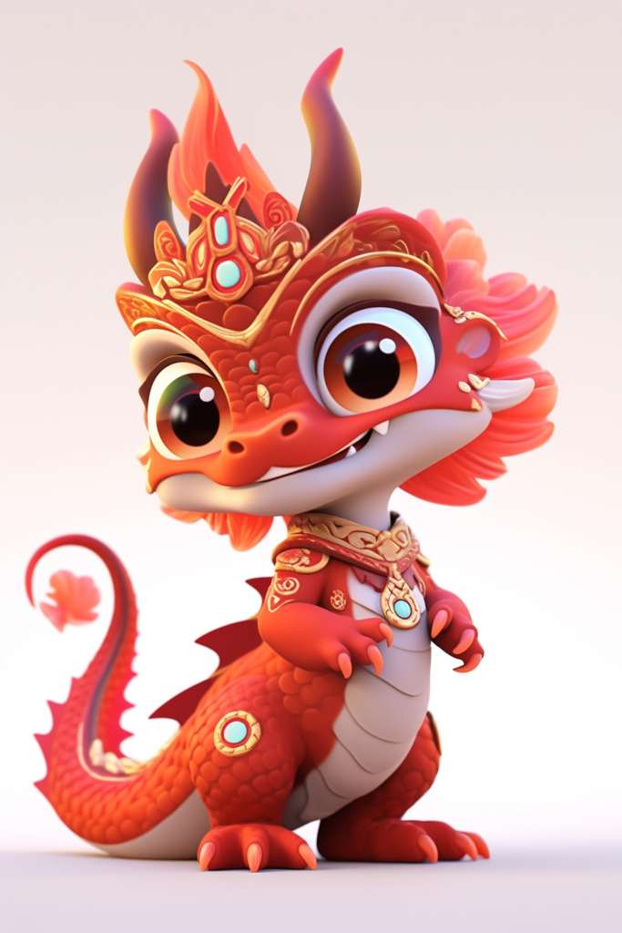 红色3d立体可爱卡通龙中国龙元素图片