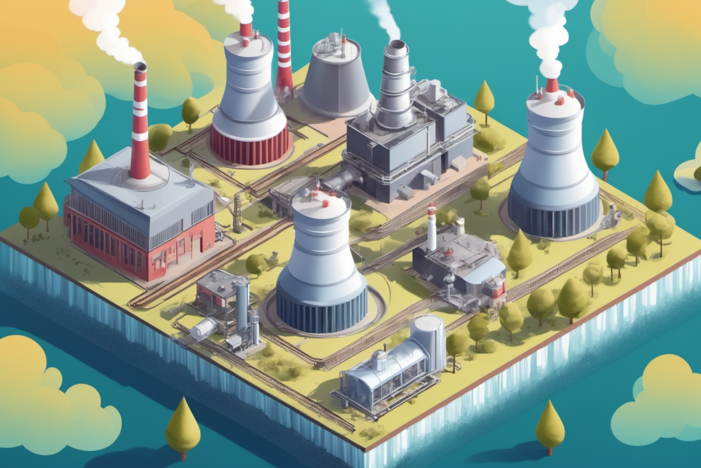 电力设备发电厂工业工厂立体新能源场景插画