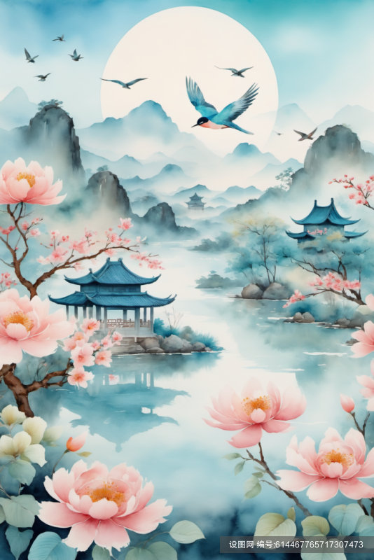 禅意山水中国风水墨画山水画插画png下载_编号614467765717307473-设图网