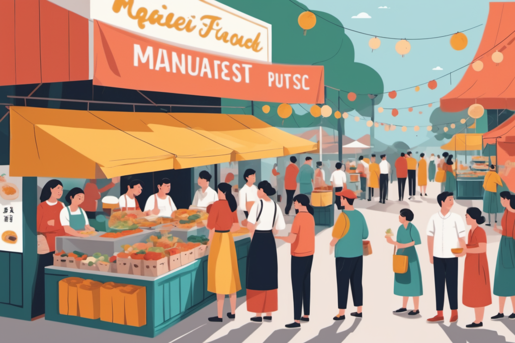 上街购物逛街集市场景插画