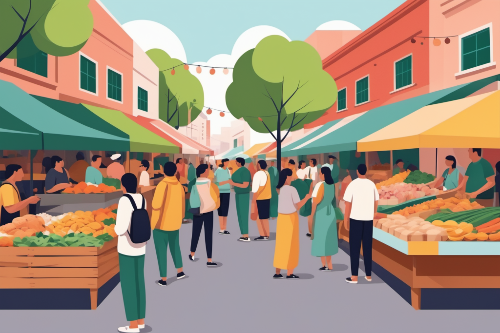 生活娱乐逛街集市场景插画