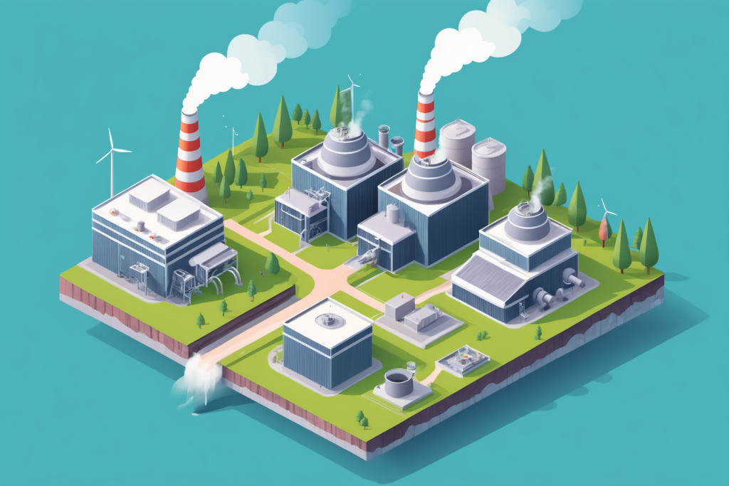 水泥厂发电厂工业工厂立体新能源场景插画