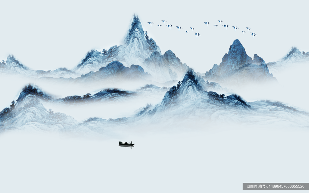 水墨山水背景墙设计psd下载_编号614896457056655520-设图网