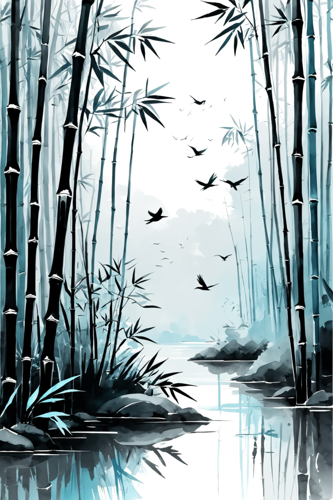 竹影中国风竹子竹林自然风景插画