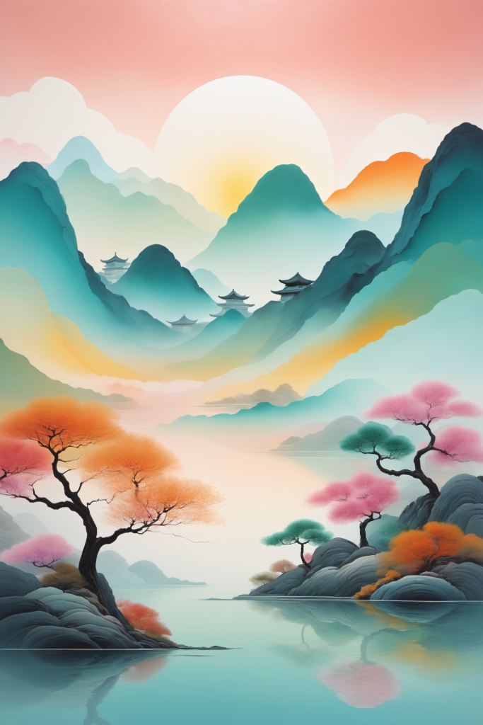 新中式国潮山水插画背景图