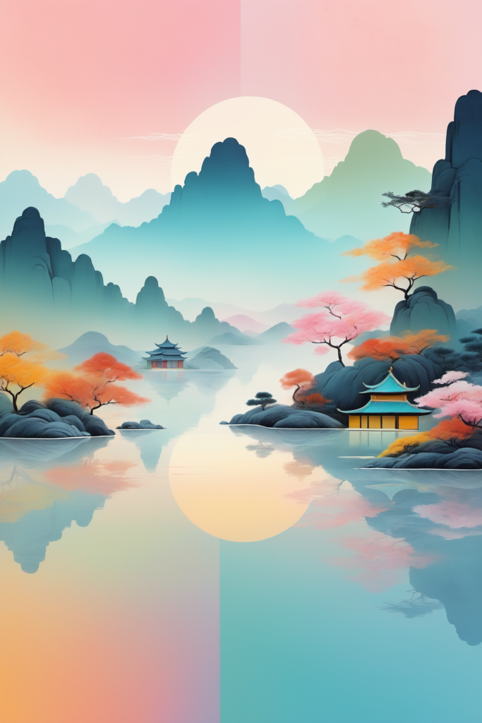 新中式国潮山水插画背景图