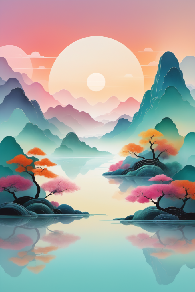 新中式国潮山水插画背景图