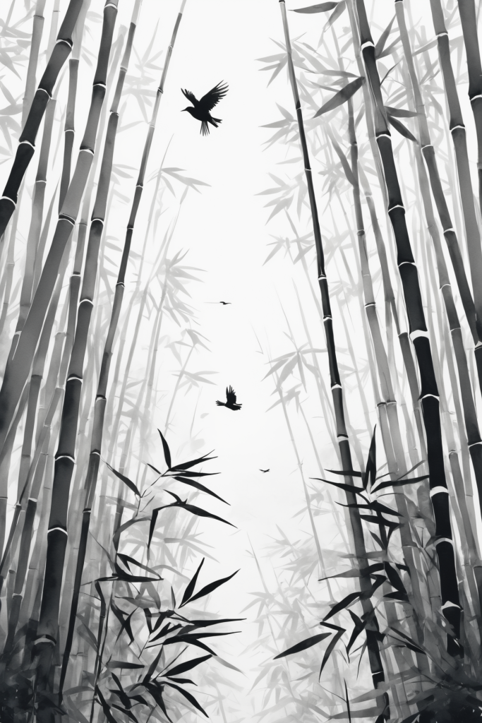 竹影中国风竹子竹林自然风景插画