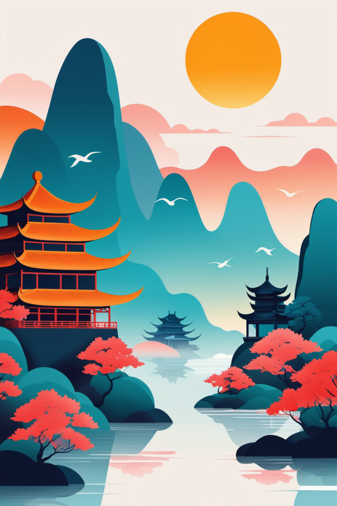 典雅艺术国潮山水插画背景图png下载_编号614968693394381853-设图网