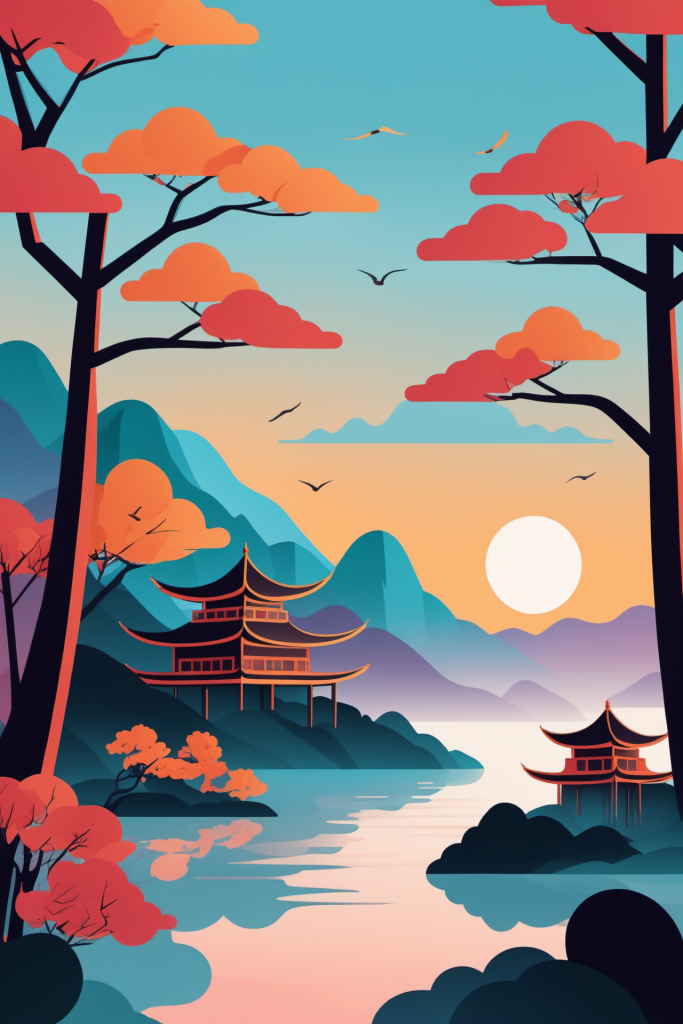 江山如画国潮山水插画背景图