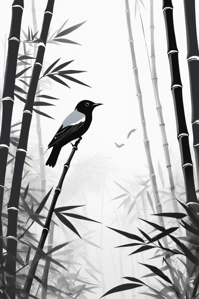 植物插画中国风竹子竹林自然风景插画