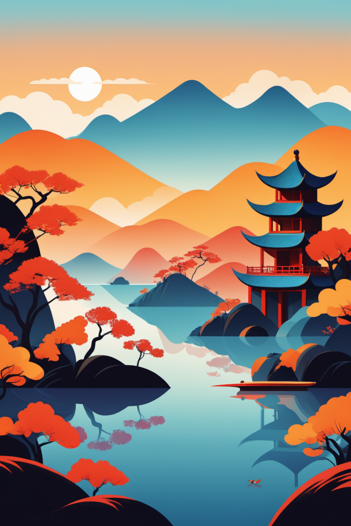中国风国潮山水插画背景图png下载_编号614972839136729891-设图网