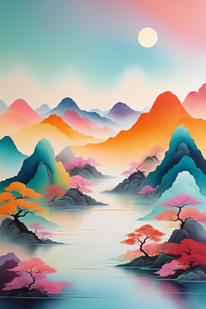 中国风国潮山水插画背景图png下载_编号614996222016626274-设图网