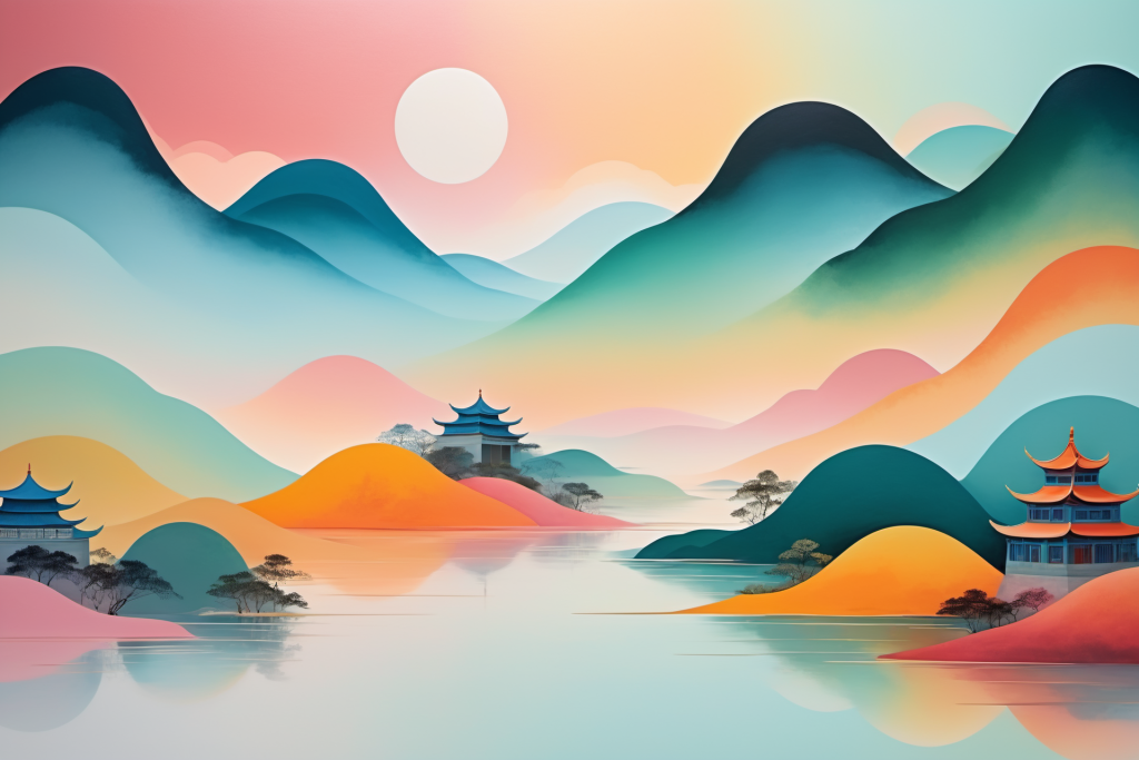 中国风国潮山水插画背景图png下载_编号615034732887023137-设图网