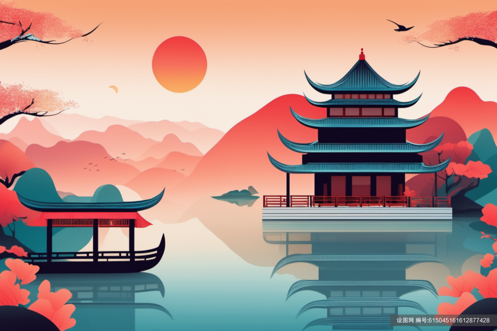 禅意古风国潮山水插画背景图png下载_编号615045161612877428-设图网
