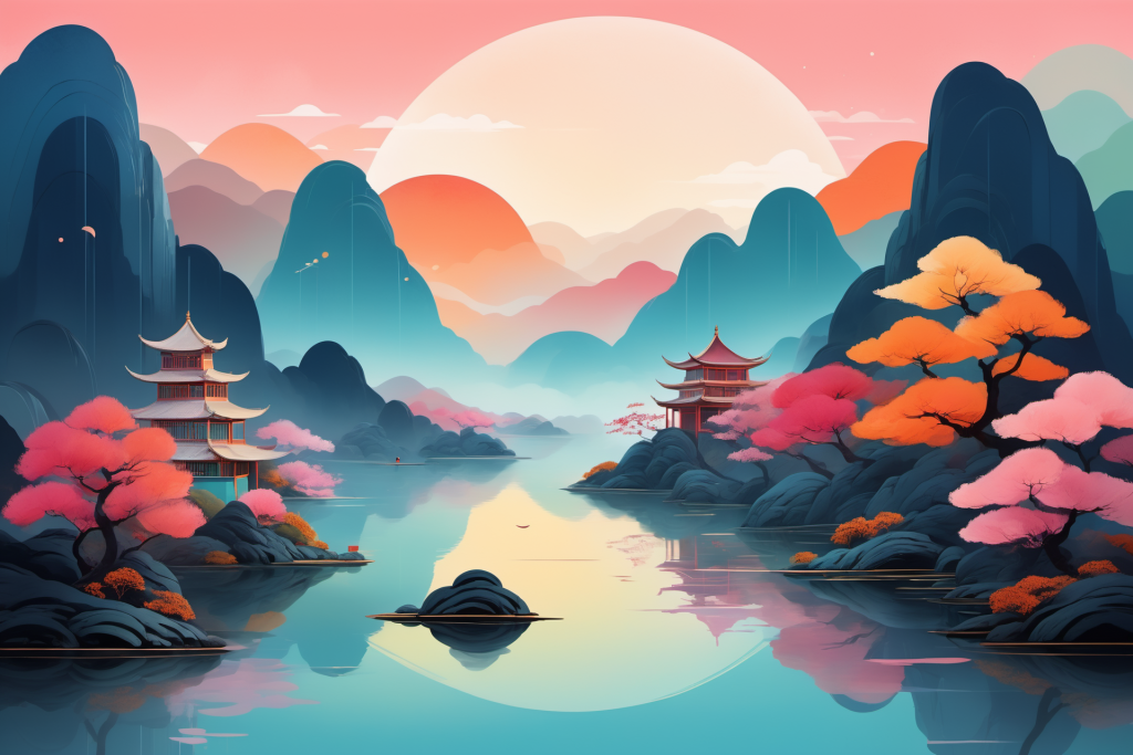 国画意境国潮山水插画背景图