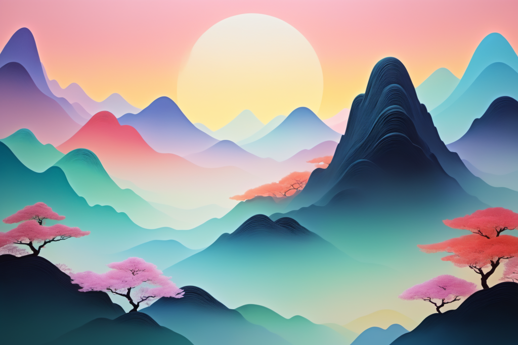 淡雅设计国潮山水插画背景图