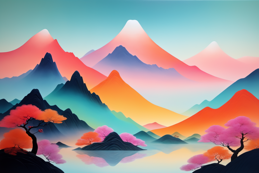 淡雅设计国潮山水插画背景图