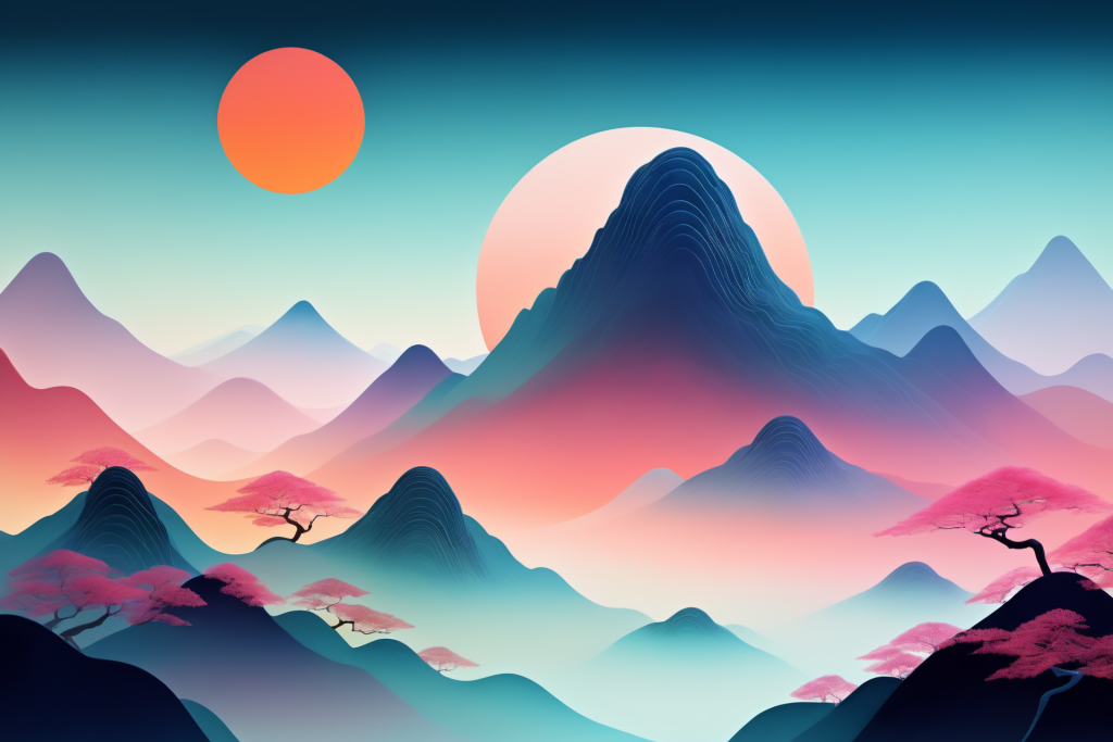 淡雅设计国潮山水插画背景图