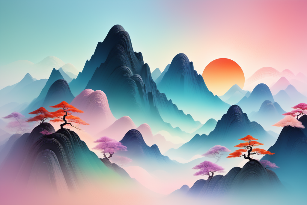 淡雅设计国潮山水插画背景图