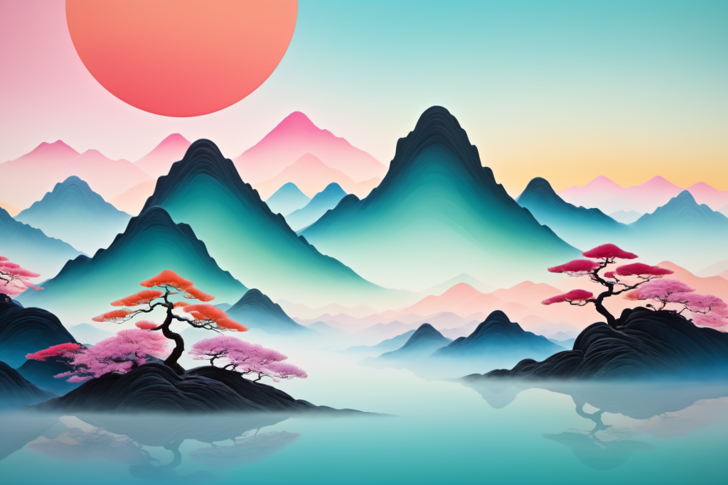 淡雅设计国潮山水插画背景图