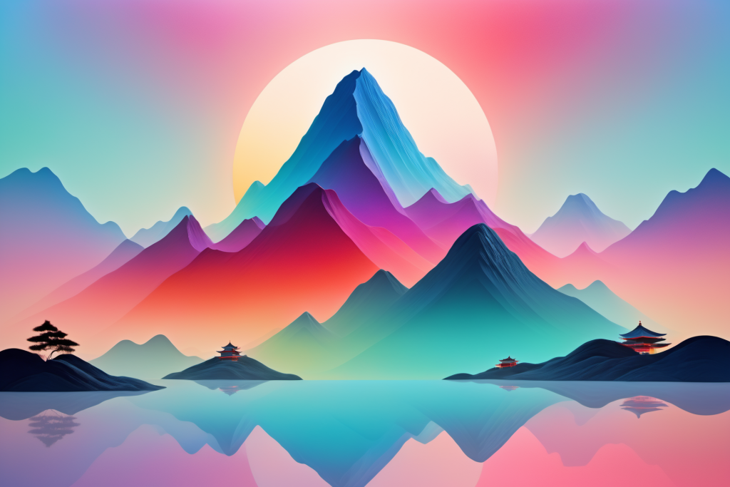 淡雅设计国潮山水插画背景图