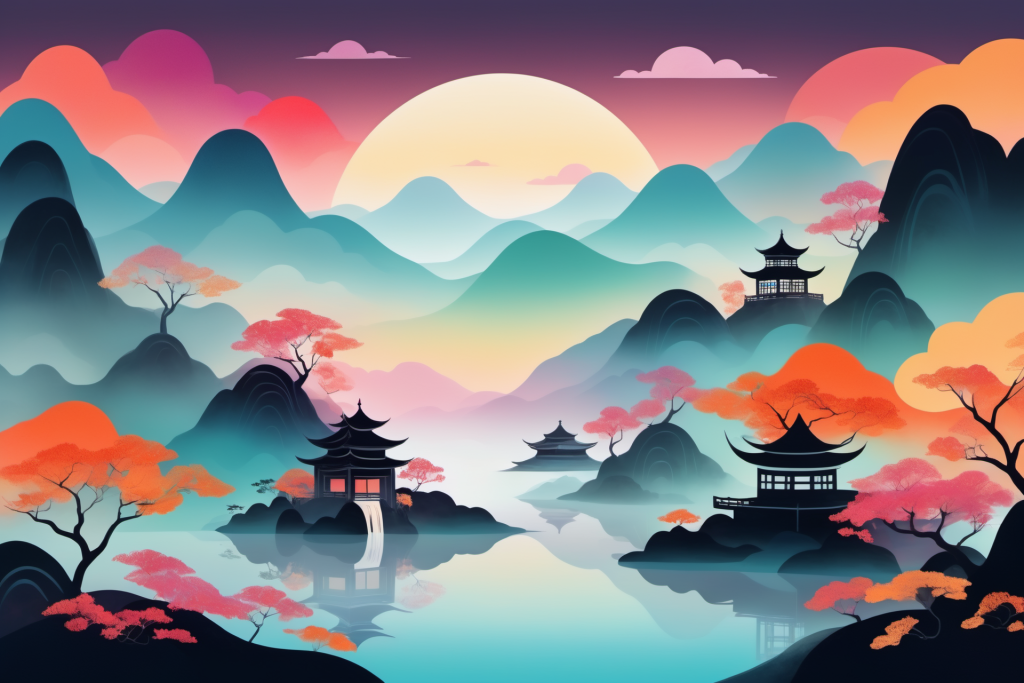中国风国潮山水插画背景图png下载_编号615110762993685971-设图网