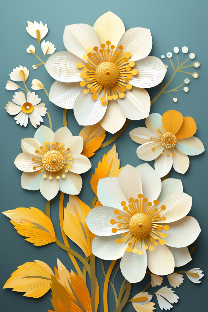 平面绘画剪纸风花卉纸质插画