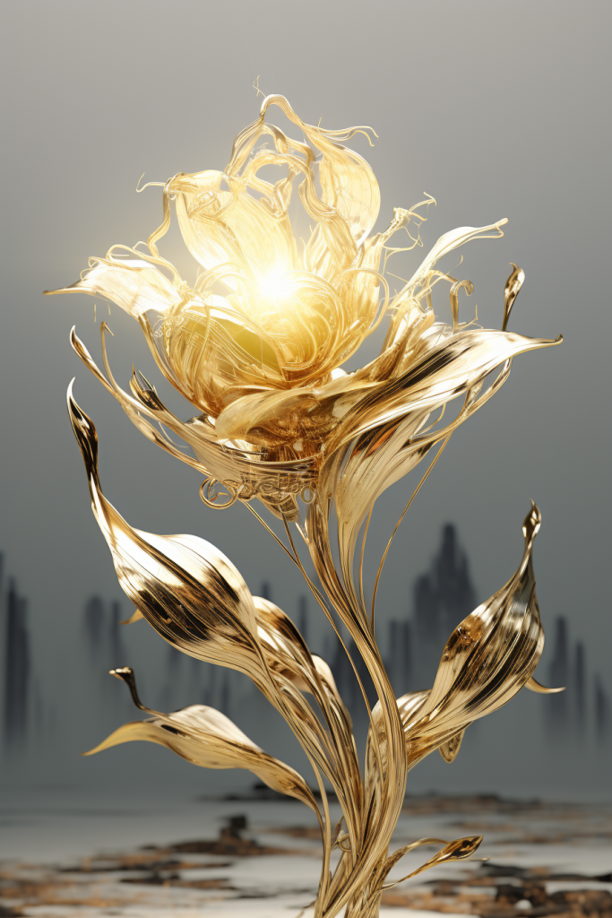 鎏金色琉璃金色透明水晶花卉模型