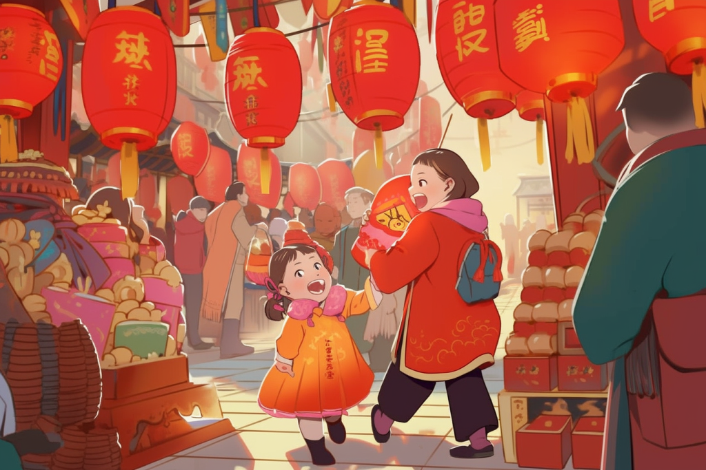 新春吉祥新年春节年货节买年货插画