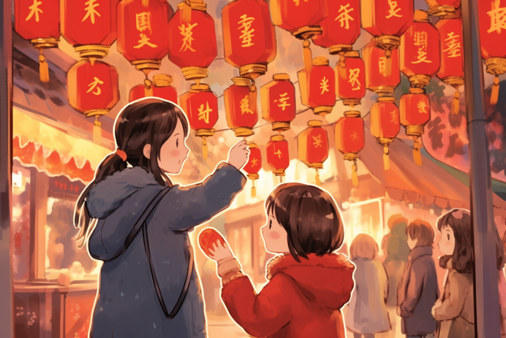 新春集会新年春节年货节买年货插画
