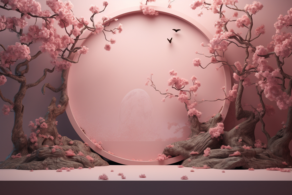 粉色小清新花朵电商展示台促销展示台
