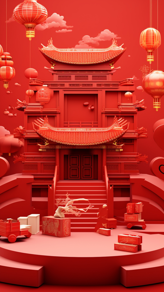 红色国潮中国风电商展示台促销展示台素材