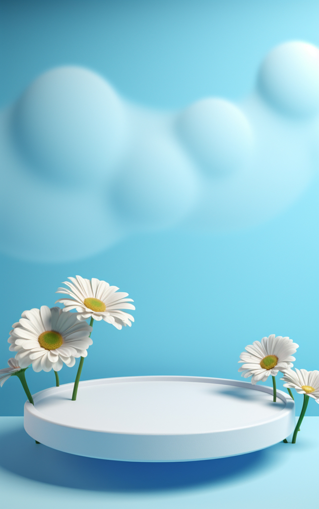 蓝色花朵叶子小清新电商展示台促销展示台