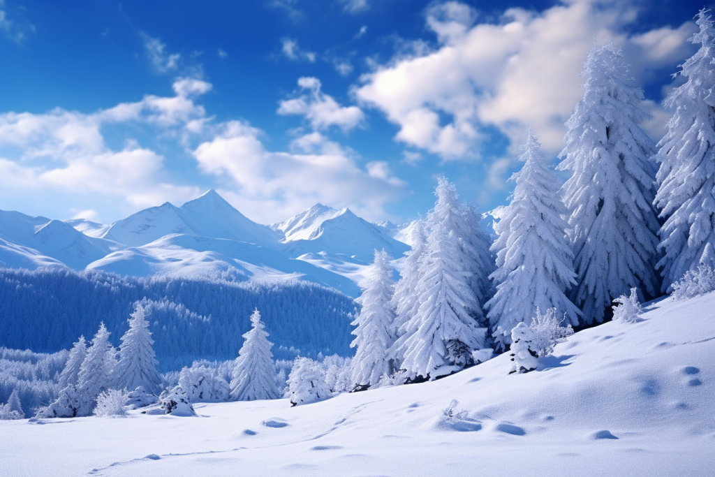 自然景观冬季雪景雪松风景摄影图