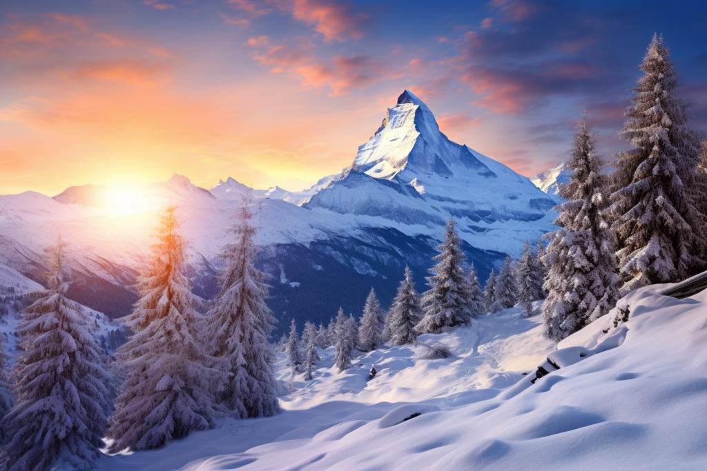 自然风景冬季雪景雪松风景摄影图
