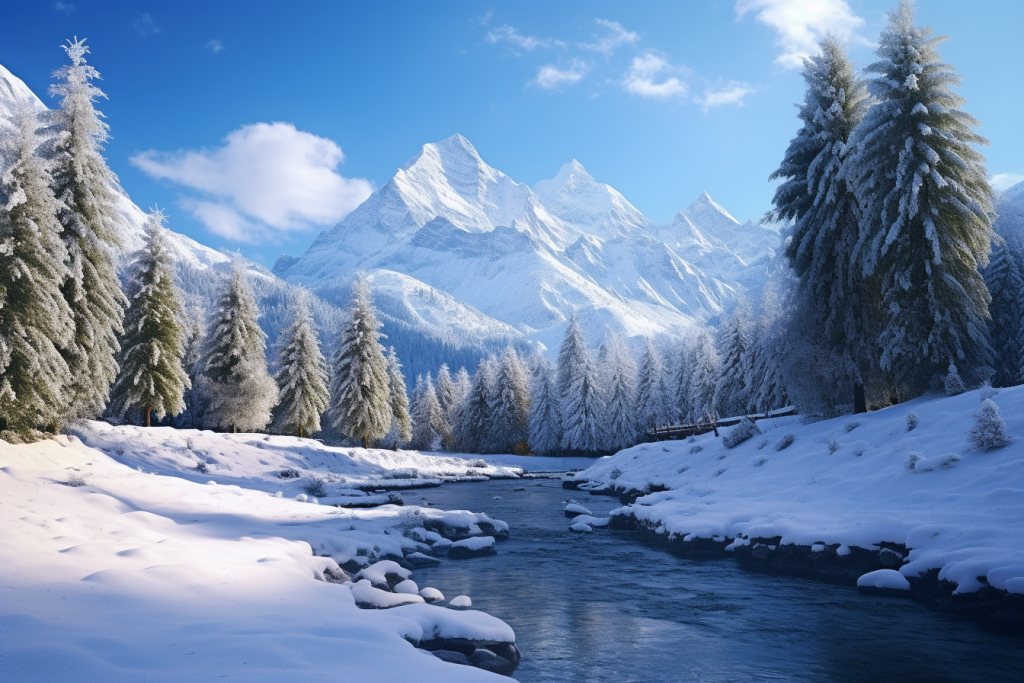 自然风景冬季雪景雪松风景摄影图