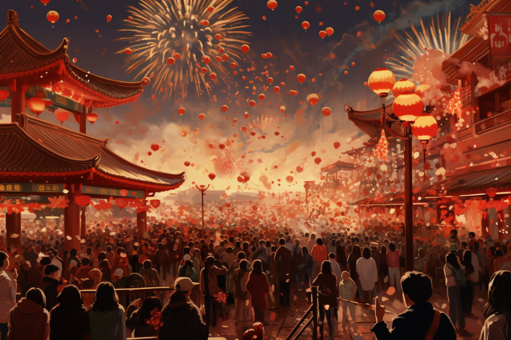 庆祝烟火新年元旦烟花盛典人群插画png下载_编号619991221439436899-设图网