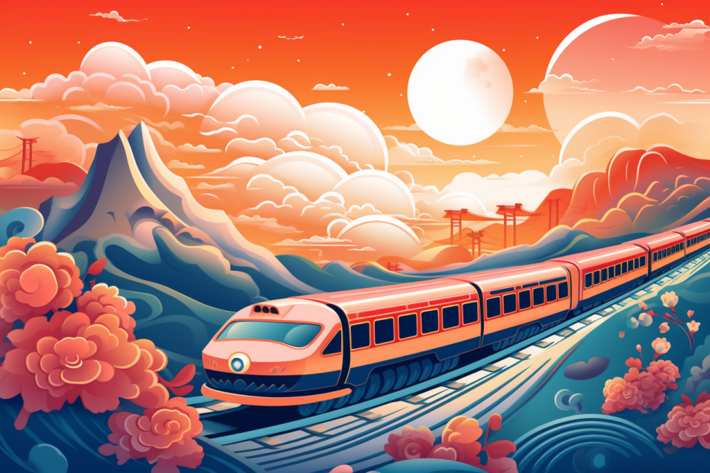 太阳祥云国潮春运喜庆火车插画