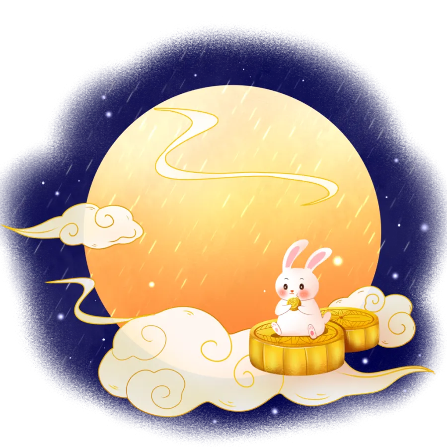 月亮月饼兔子中秋手绘元素
