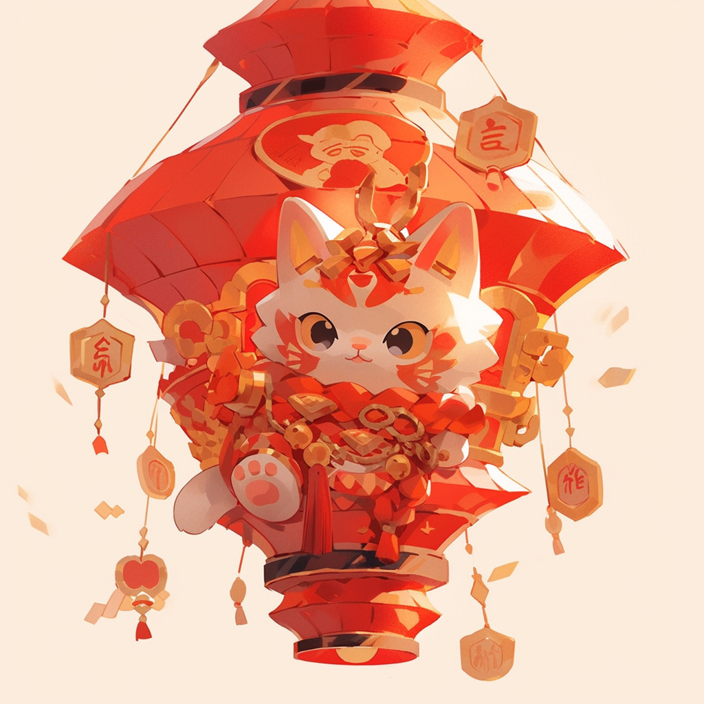 红色喜庆卡通招财猫素材图片